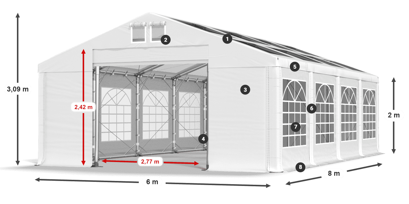 Acoperiș: MS 580 PVC Pereţi: SD 500 PVC 2m legenda