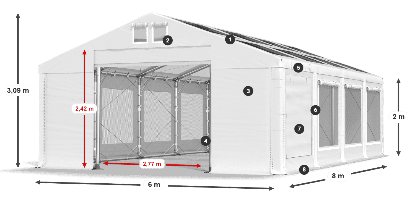 Acoperiș: MS T 580 PVC Pereţi: SDM 500 PVC 2m legenda