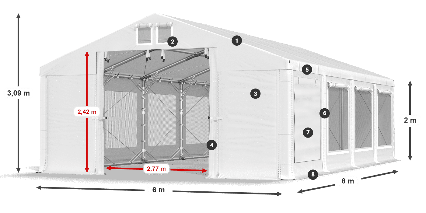 Acoperiș: MS 580 PVC Pereţi: SD M 500 PVC 2m legenda