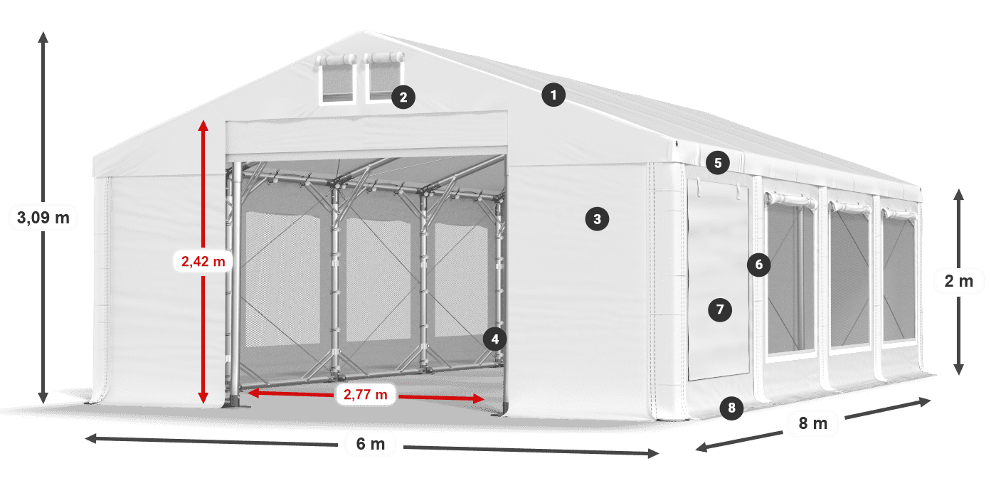 Acoperiș: MS 580 PVC Pereţi: SD M 500 PVC 2m legenda