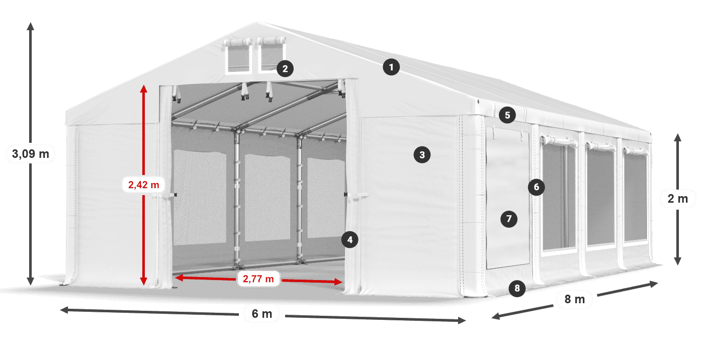 Acoperiș: MS 580 PVC Pereţi: SD M 500 PVC 2m legenda