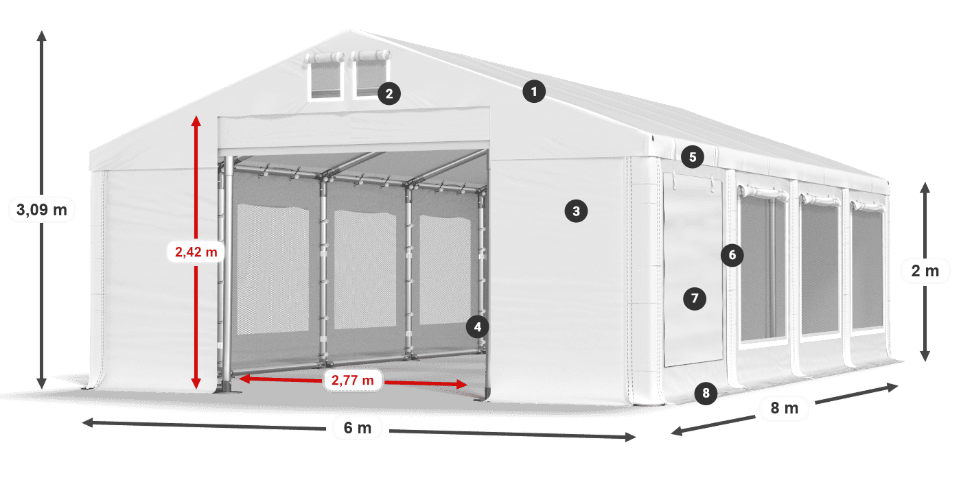Acoperiș: MS 580 PVC Pereţi: SD M 500 PVC 2m legenda