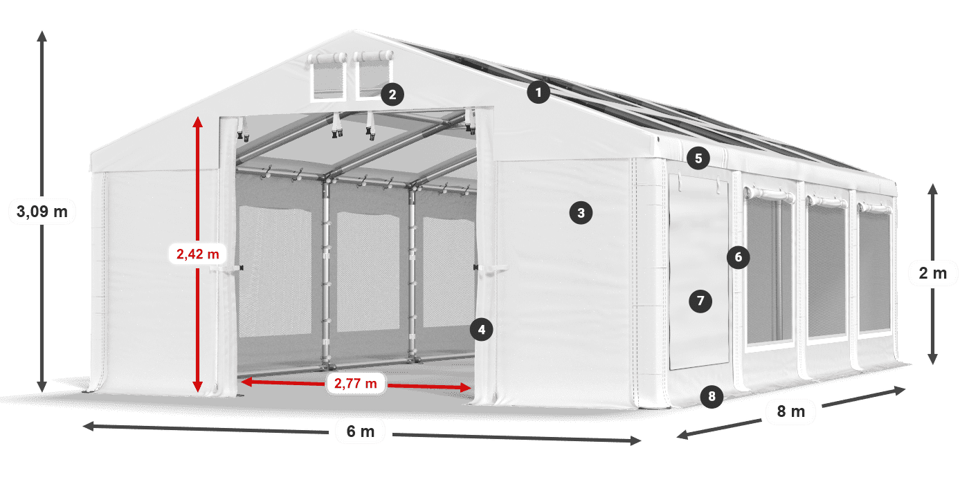 Acoperiș: MS T 580 PVC Pereţi: SDM 500 PVC 2m legenda