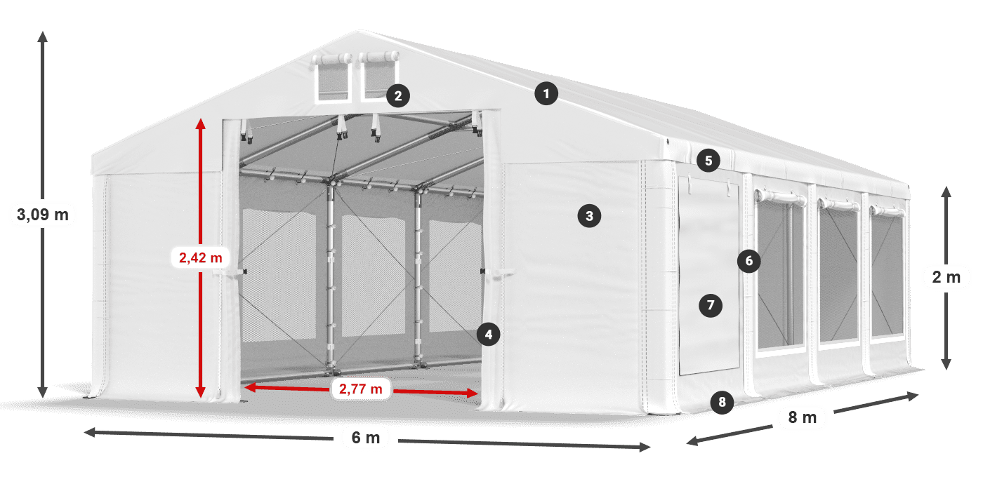 Acoperiș: MS 580 PVC Pereţi: SD M 500 PVC 2m legenda