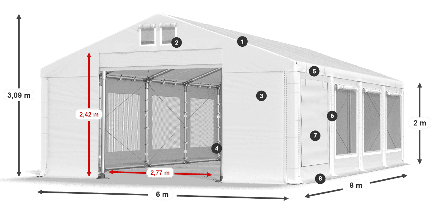 Acoperiș: MS 580 PVC Pereţi: SD M 500 PVC 2m legenda