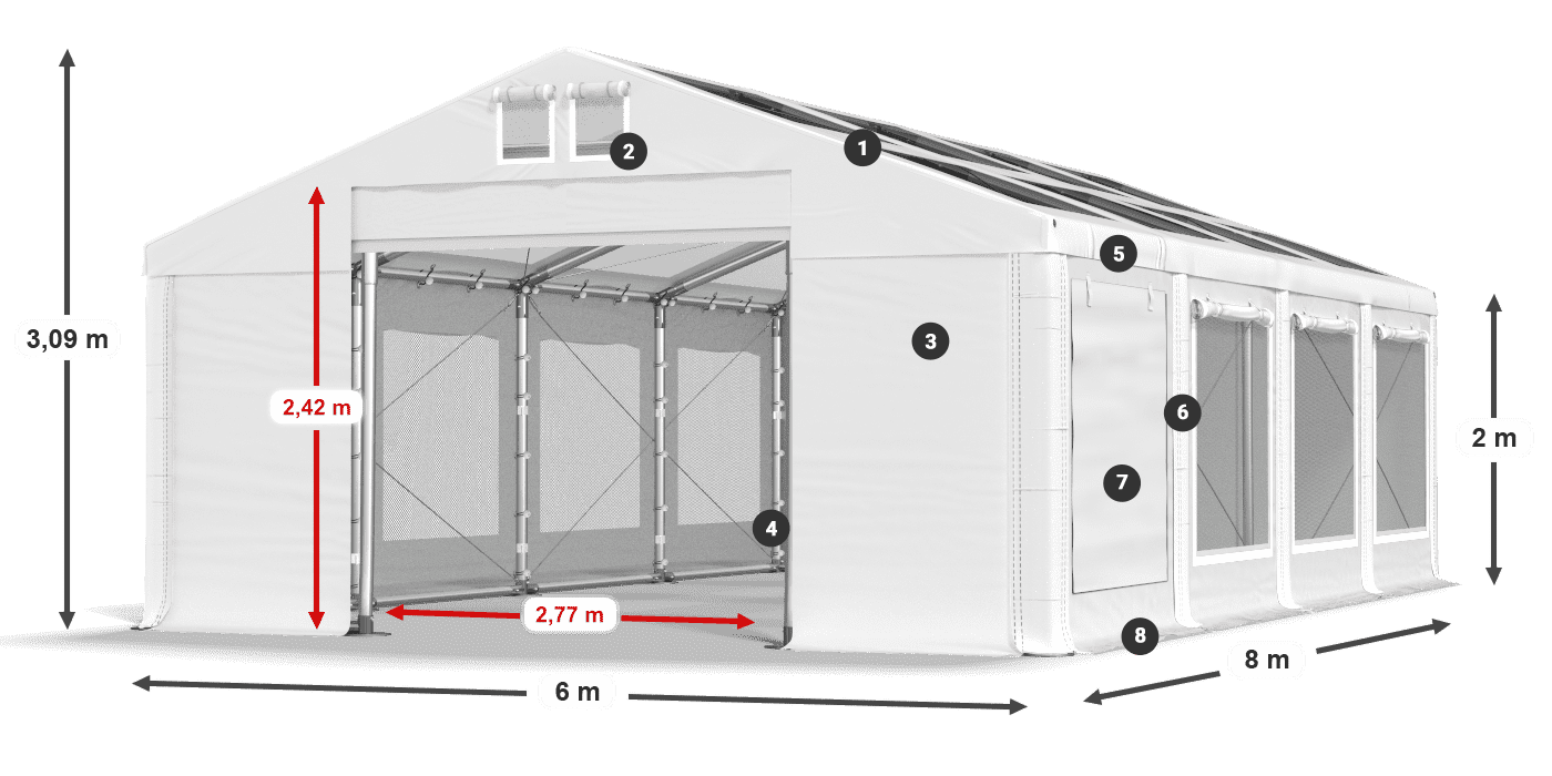 Acoperiș: MS T 580 PVC Pereţi: SDM 500 PVC 2m legenda