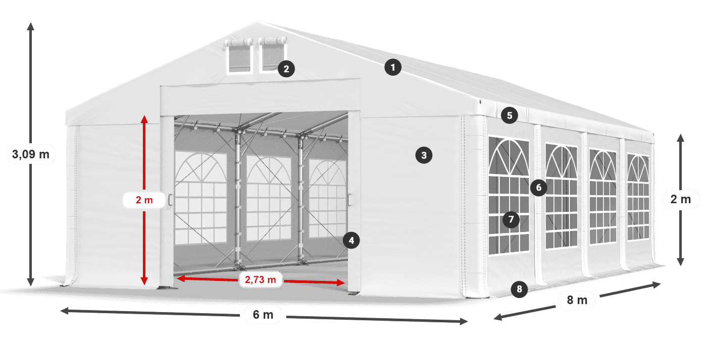 Acoperiș: SD 560 PVC Pereţi: FR 620 PVC legenda 2m