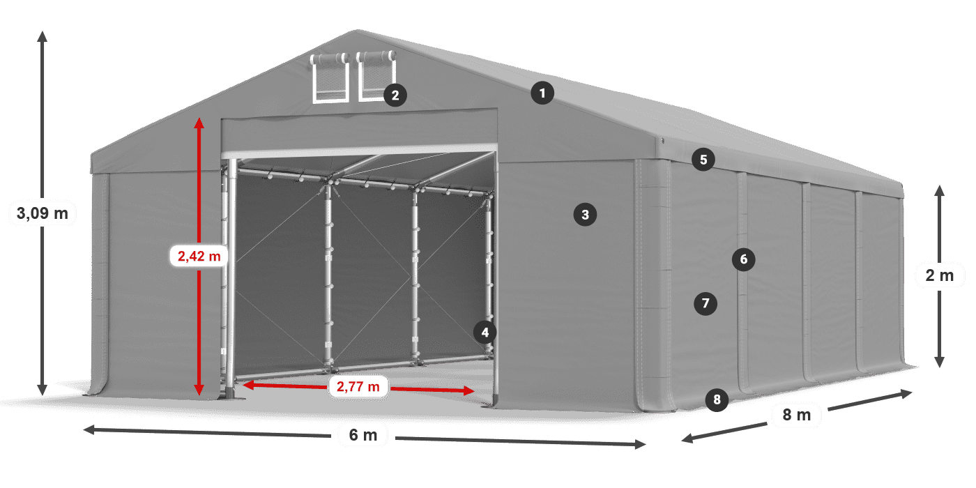 Acoperiș: SD 560 PVC Pereţi: FR 620 PVC legenda 2m