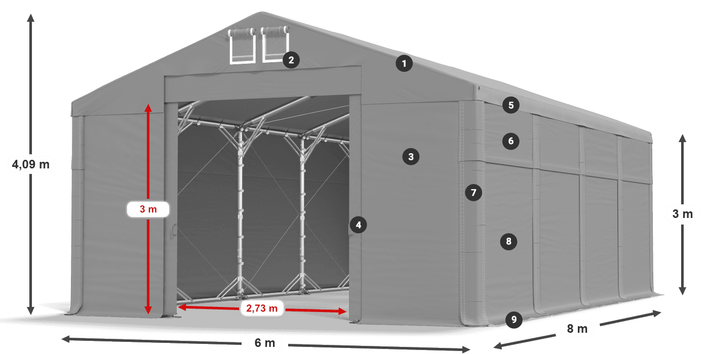 Acoperiș: FR 620 PVC Pereţi: MS 580 PVC Legenda 3m