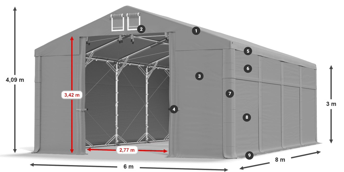 Acoperiș: FR 620 PVC Pereţi: MS 580 PVC Legenda 3m