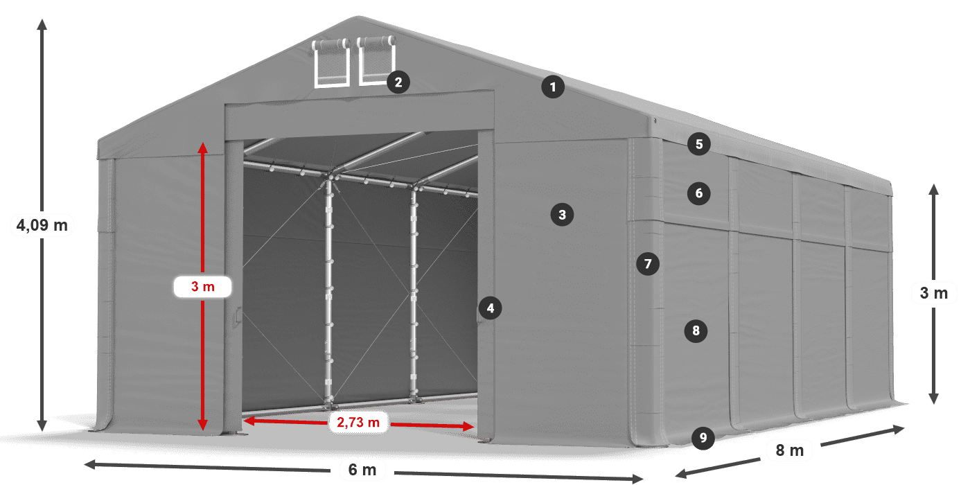 Acoperiș: FR 620 PVC Pereţi: MS 580 PVC Legenda 3m