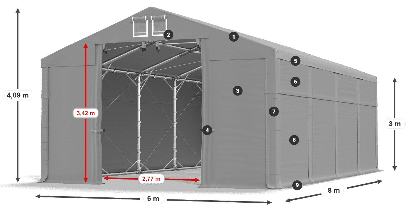 Acoperiș: FR 620 PVC Pereţi: SD 500 PVC Legenda 3m