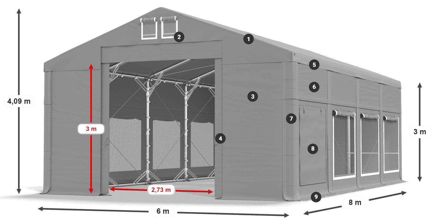 Acoperiș: FR 620 PVC Pereţi: SD 500 PVC Legenda 3m