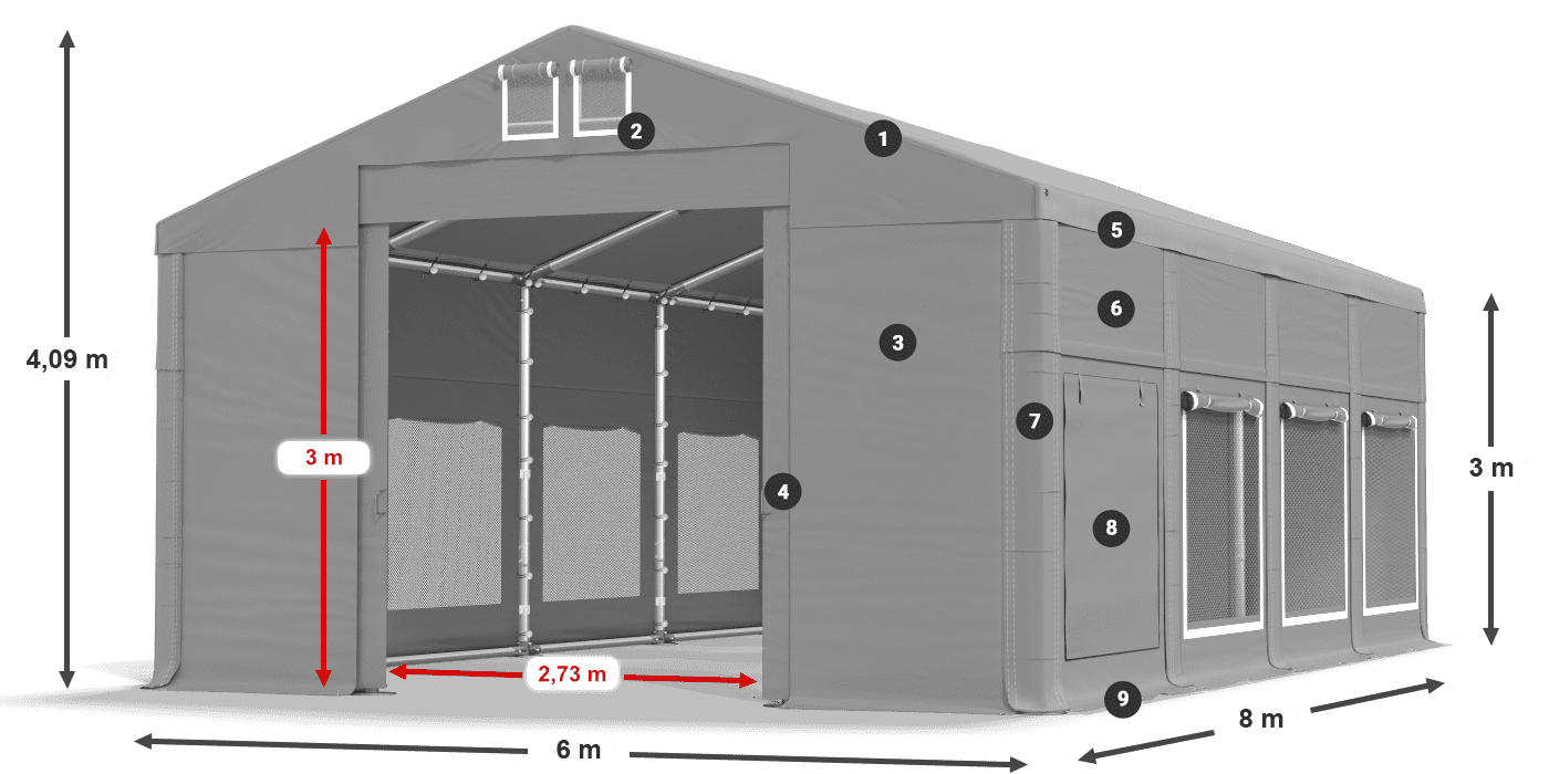 Acoperiș: FR 620 PVC Pereţi: SD 500 PVC Legenda 3m