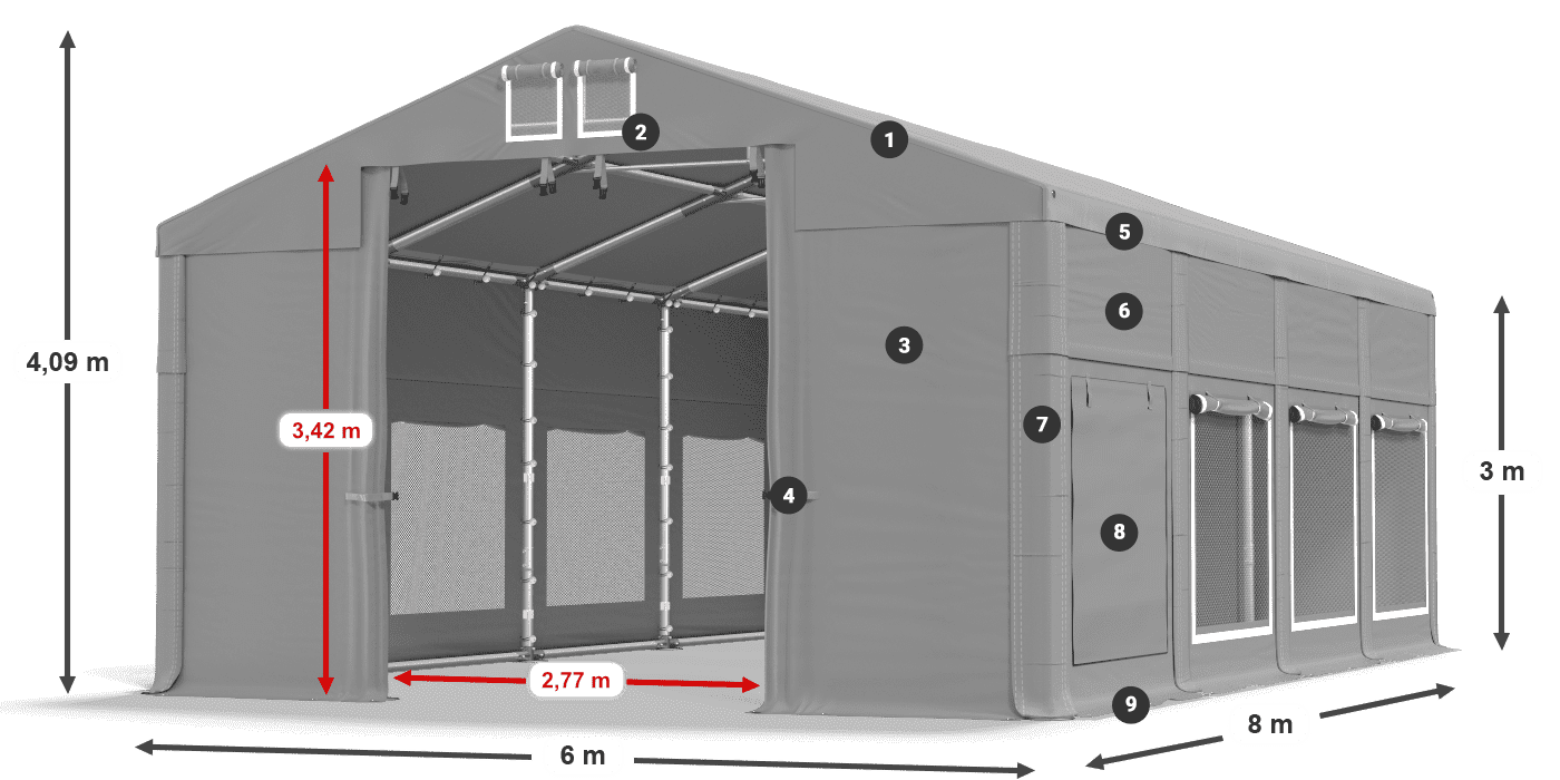 Acoperiș: FR 620 PVC Pereţi: SD 500 PVC Legenda 3m