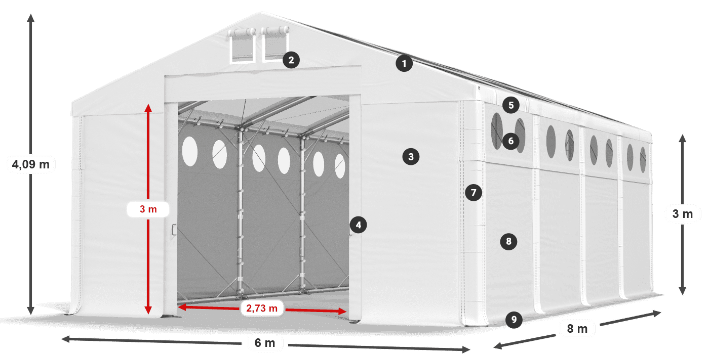 Acoperiș: MS T 580 PVC Pereţi: FR O 620 PVC Legenda 3m