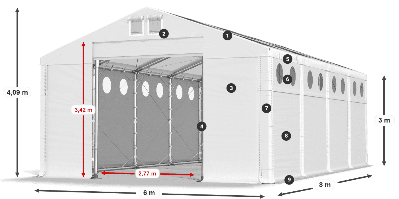 Acoperiș: MS T 580 PVC Pereţi: FR O 620 PVC Legenda 3m