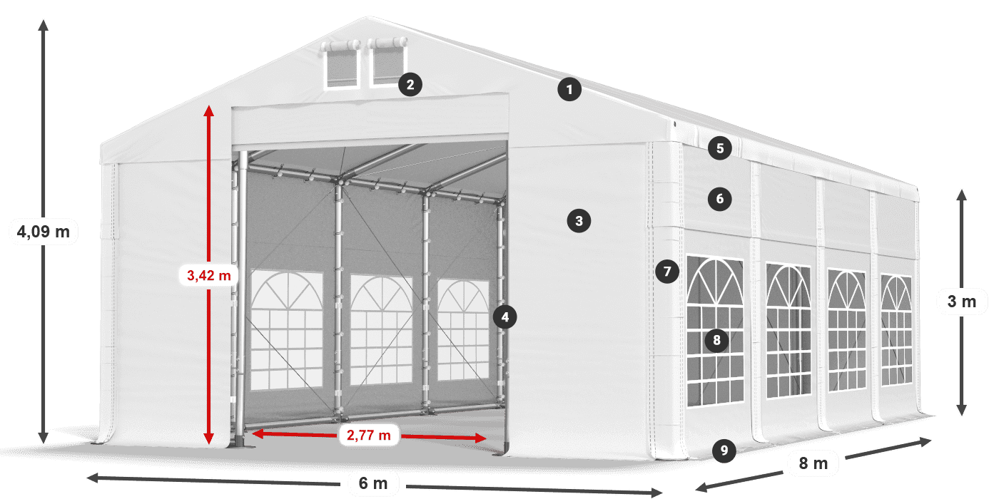 Acoperiș: MS 580 PVC Pereţi: FR 620 PVC Legenda 3m