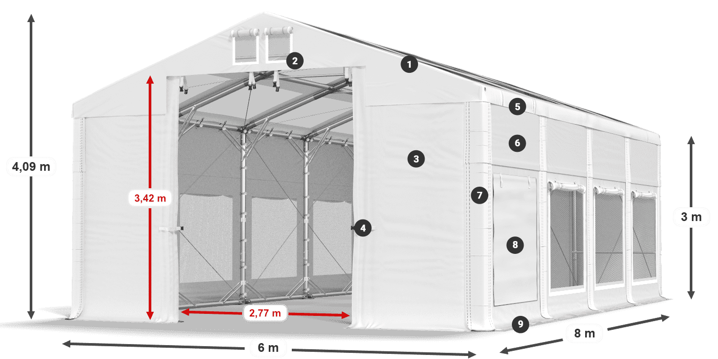 Acoperiș: MS T 580 PVC Pereţi: SD M 500 PVC Legenda 3m