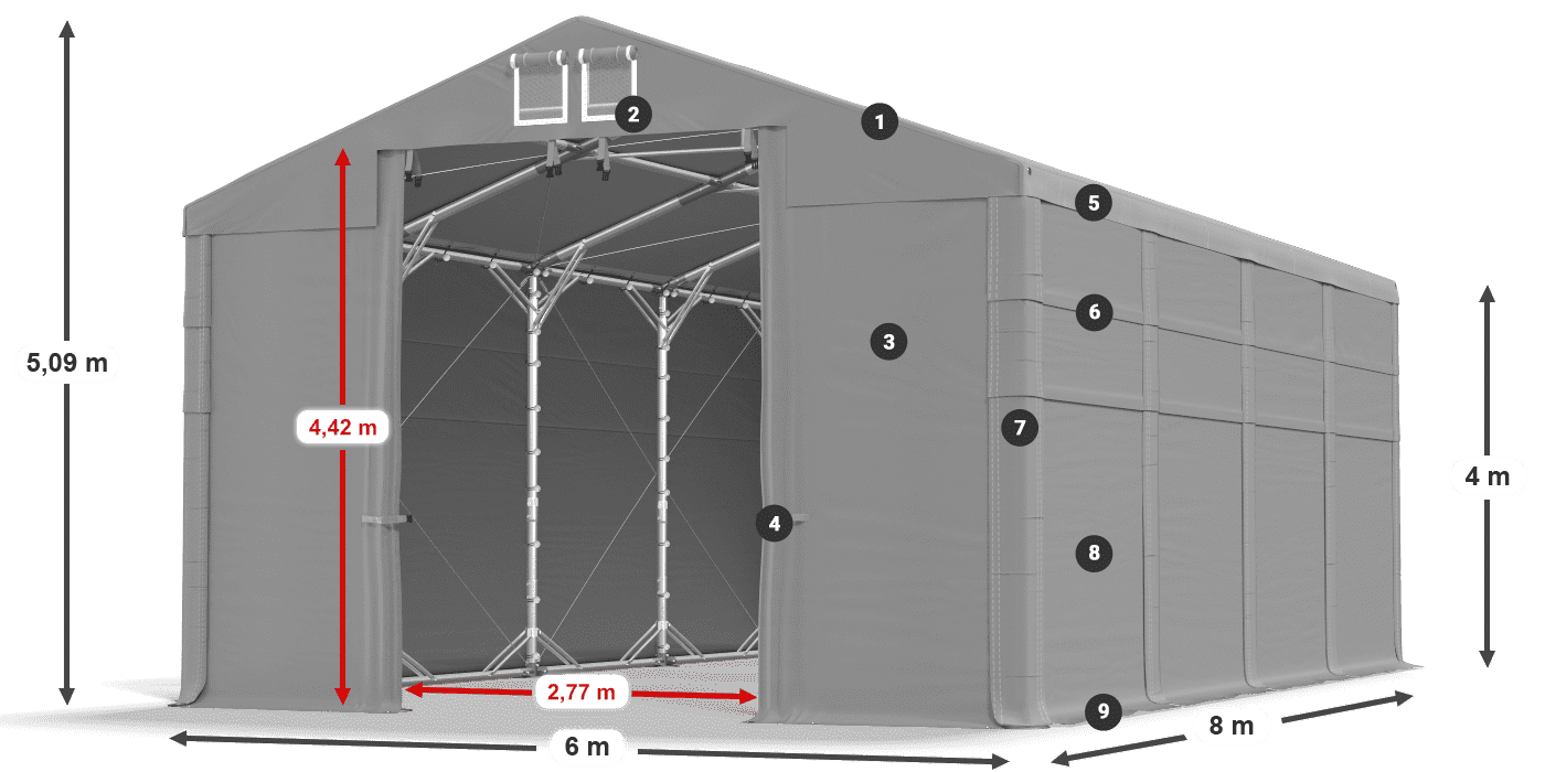 Acoperiș: MS 580 PVC Pereţi: SD 500 PVC Legenda 4m
