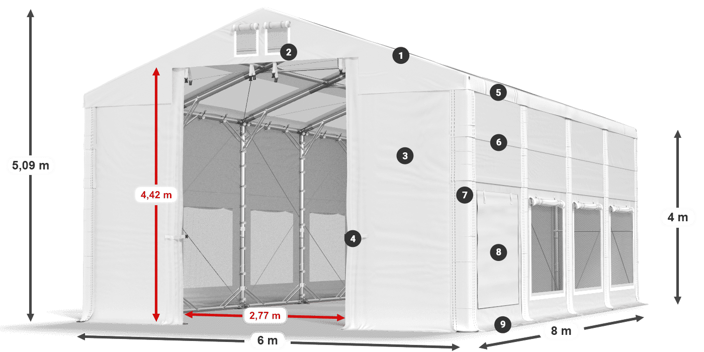 Acoperiș: MS T 580 PVC Pereţi: SD M 500 PVC Legenda 4m