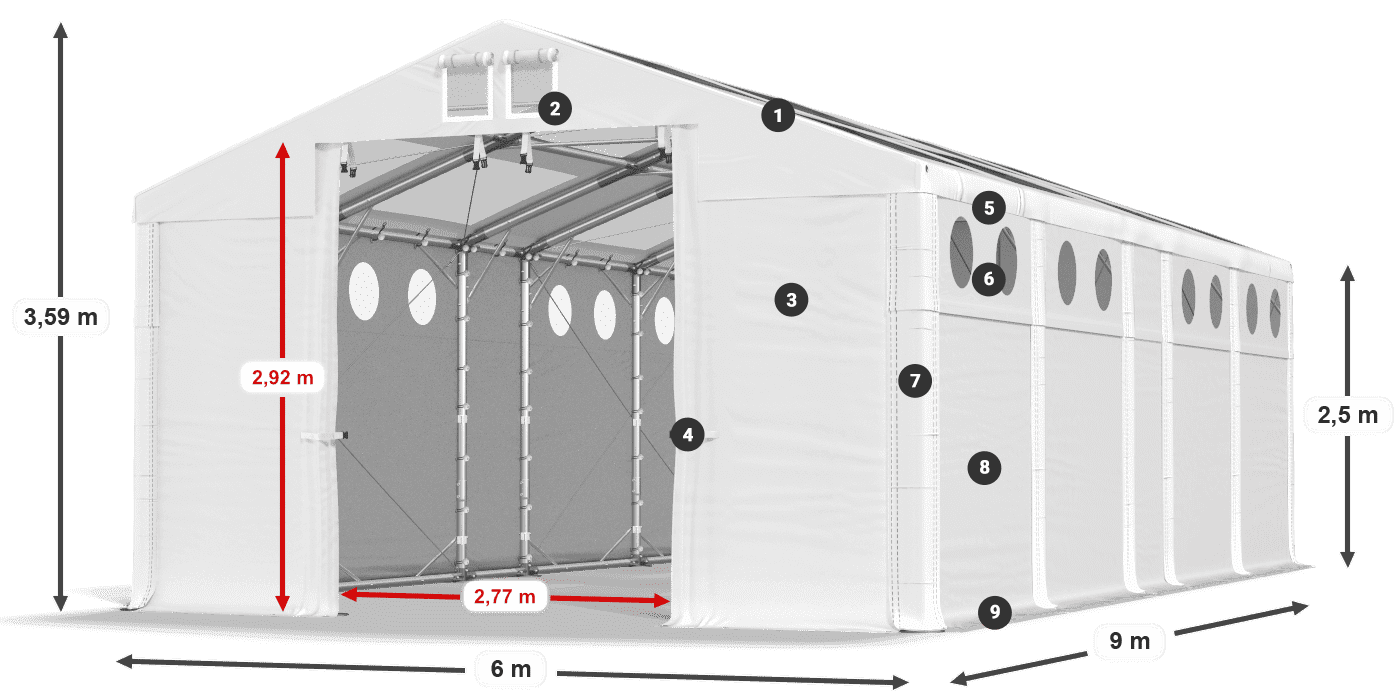 Acoperiș: MS T 580 PVC Pereţi: FR O 620 PVC legenda 2.5m