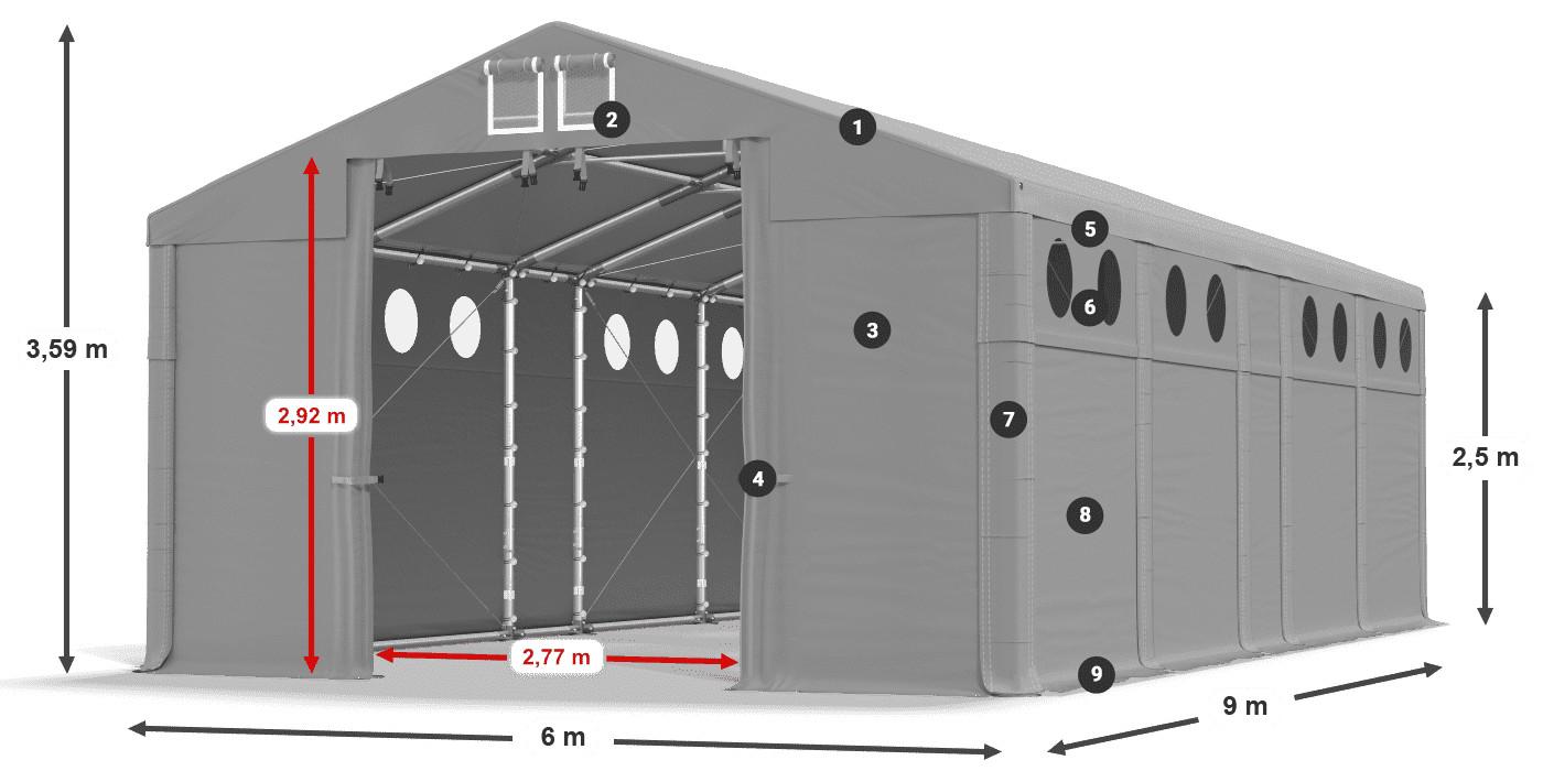 Acoperiș: MS 580 PVC Pereţi: FR O 620 PVC legenda 2.5m