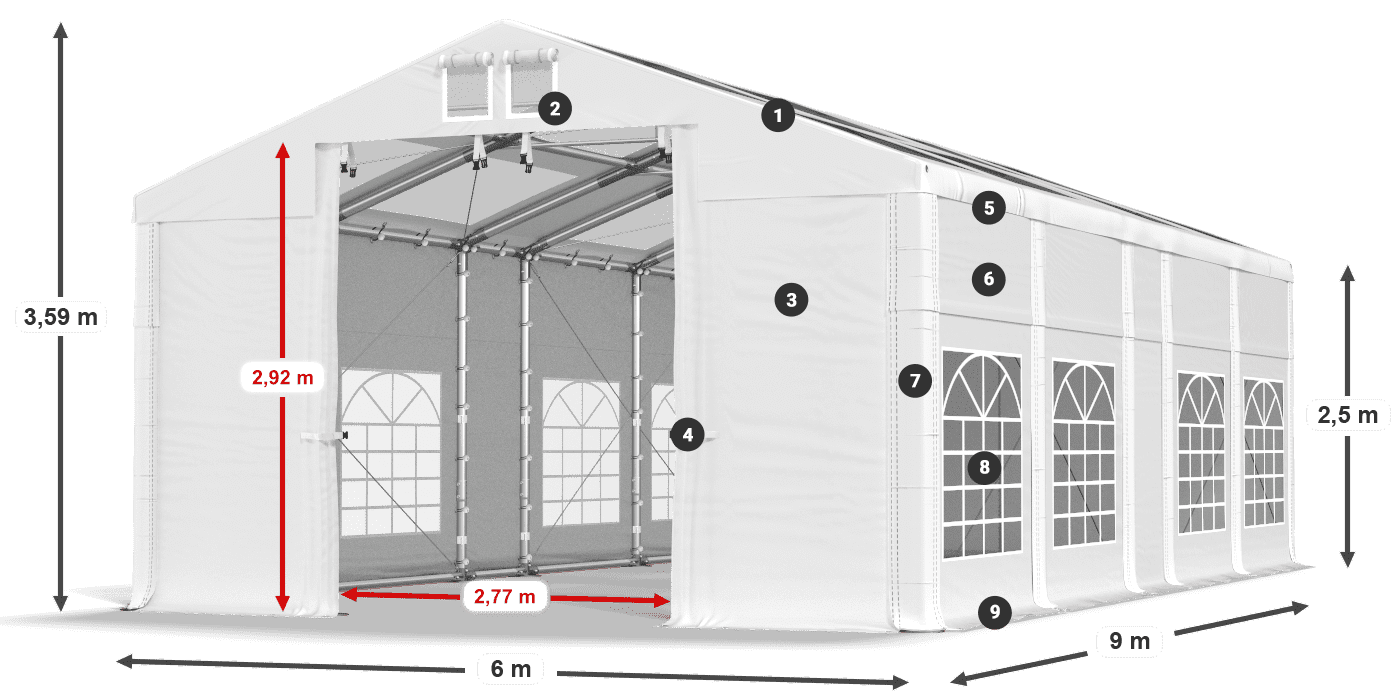 Acoperiș: MS T 580 PVC Pereţi: FR 620 PVC legenda 2.5m