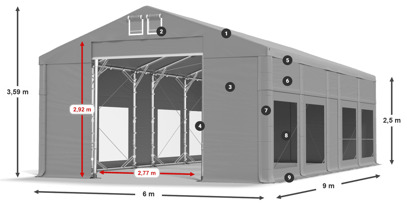 Acoperiș: MS 580 PVC Pereţi: MS 580 PVC legenda 2.5m
