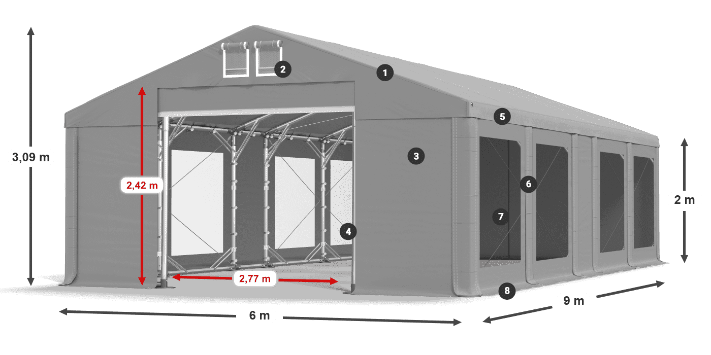 Acoperiș: FR 620 PVC Pereţi: MS 580 PVC 2m legenda