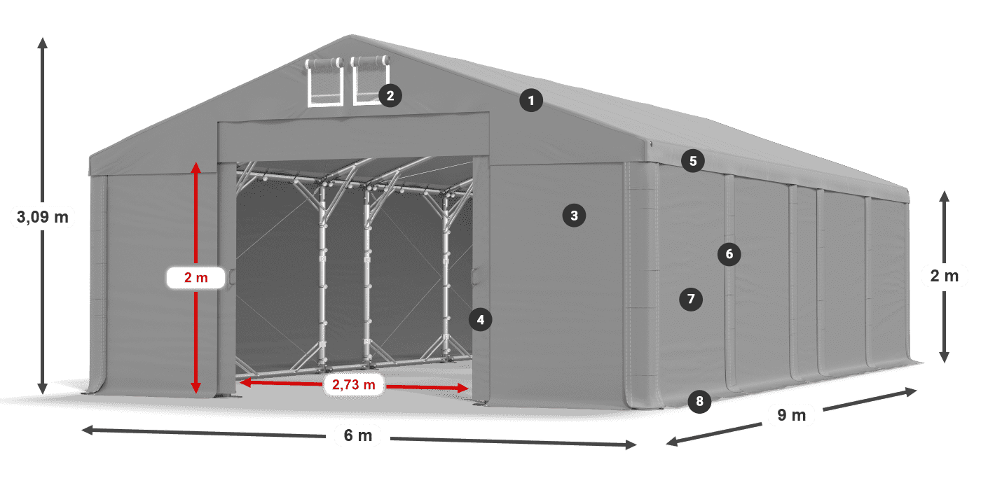 Acoperiș: MS 580 PVC Pereţi: FR M 620 PVC 2m legenda