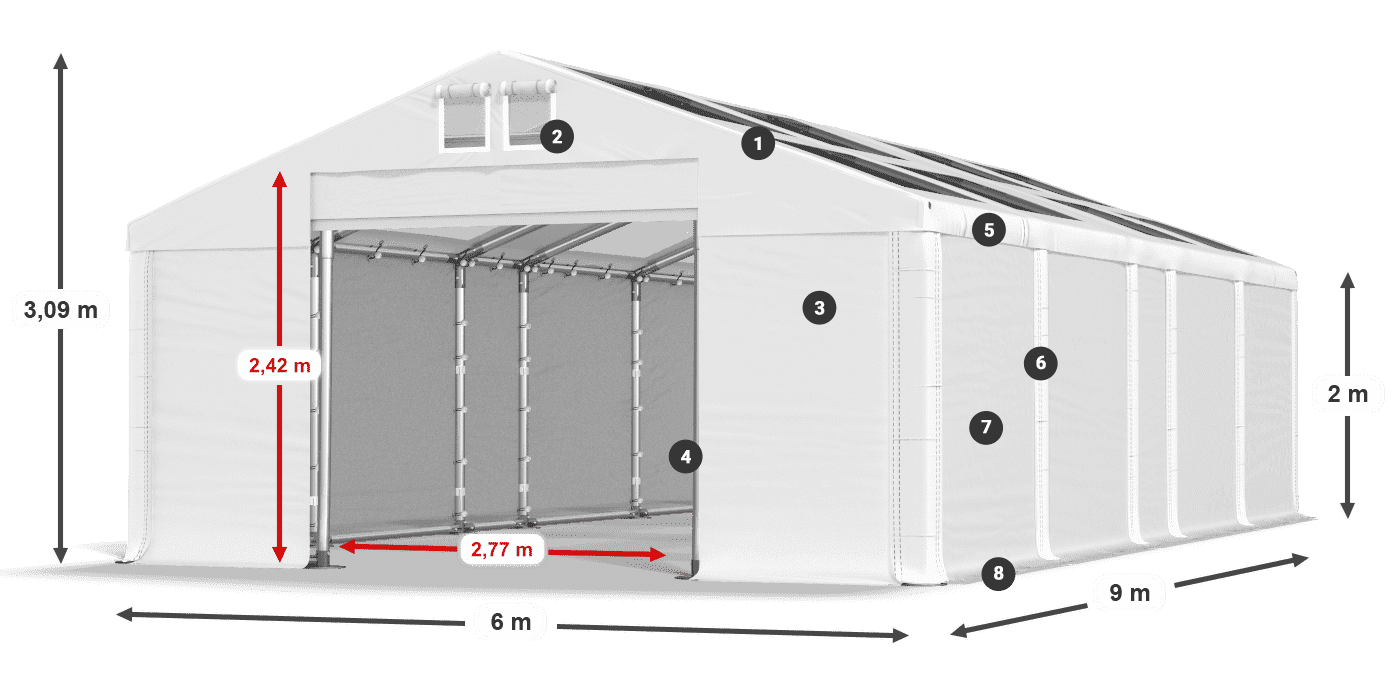 Acoperiș: MS T 580 PVC Pereţi: FR 620 PVC 2m legenda