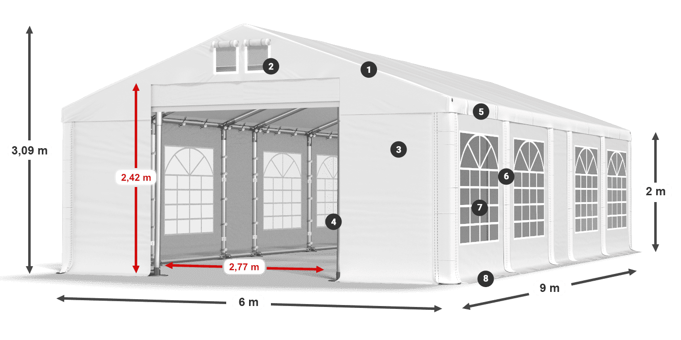 Acoperiș: MS 580 PVC Pereţi: FR 620 PVC 2m legenda