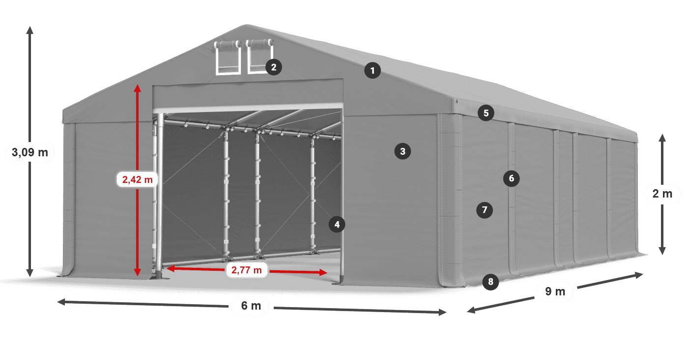 Acoperiș: MS 580 PVC Pereţi: FR M 620 PVC 2m legenda