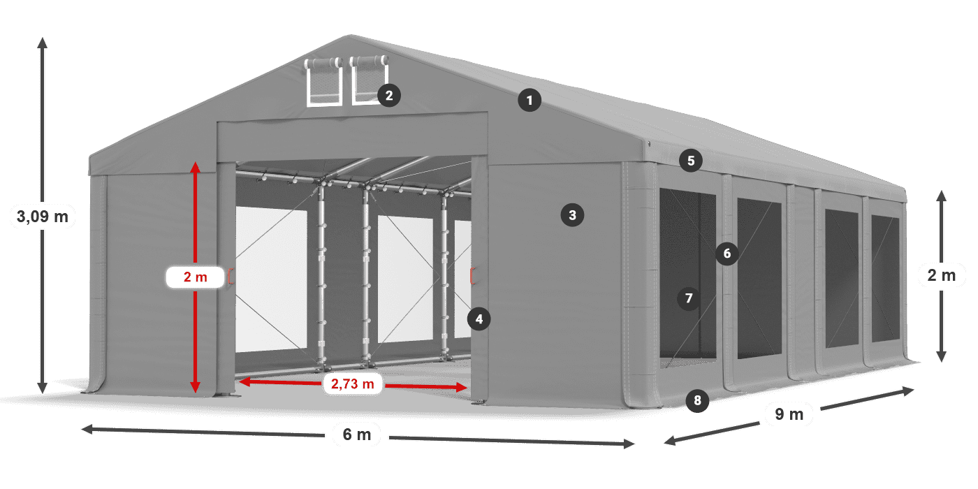 Acoperiș: MS 580 PVC Pereţi: MS 580 PVC 2m legenda