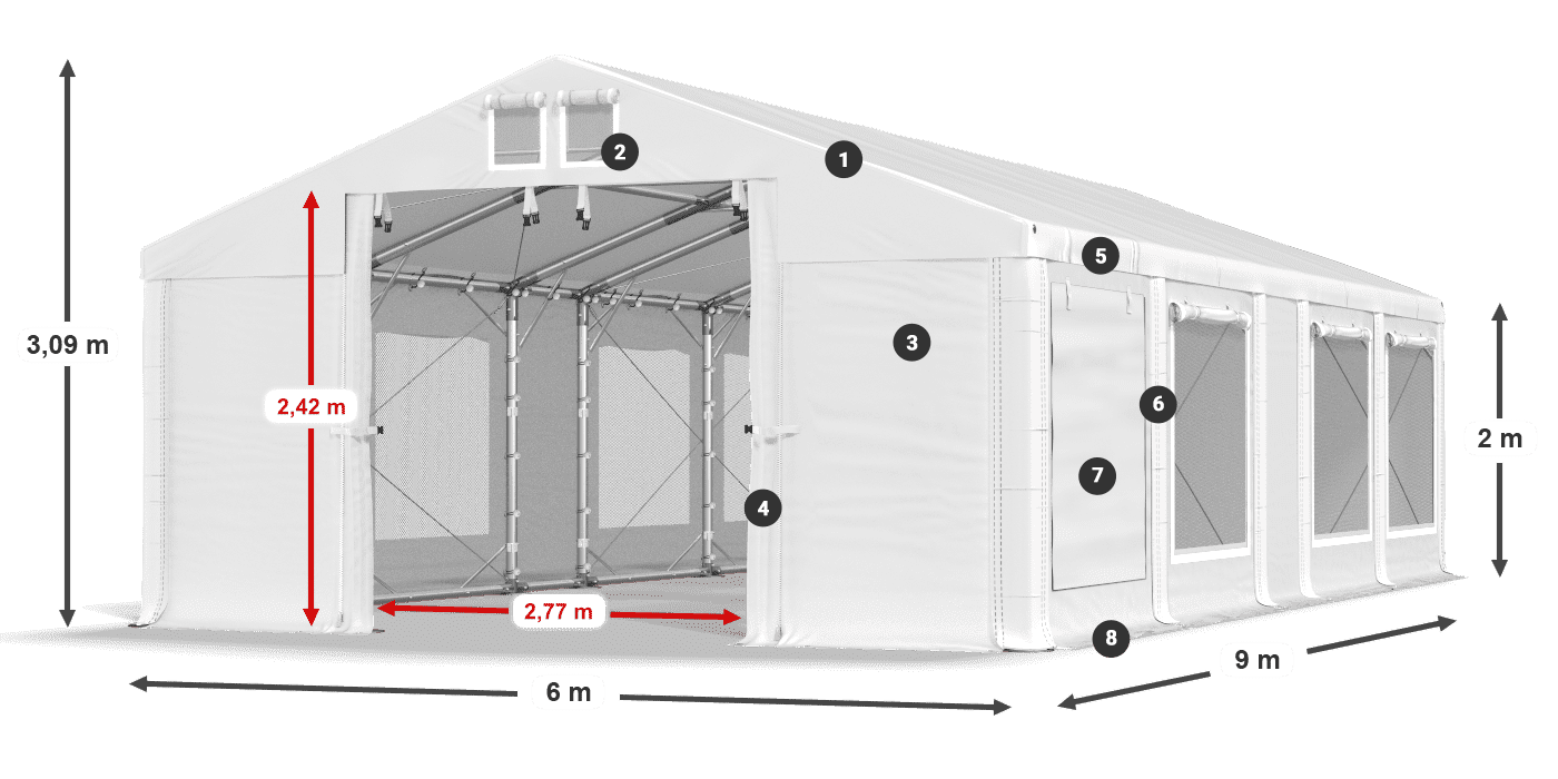 Acoperiș: MS 580 PVC Pereţi: SD M 500 PVC 2m legenda