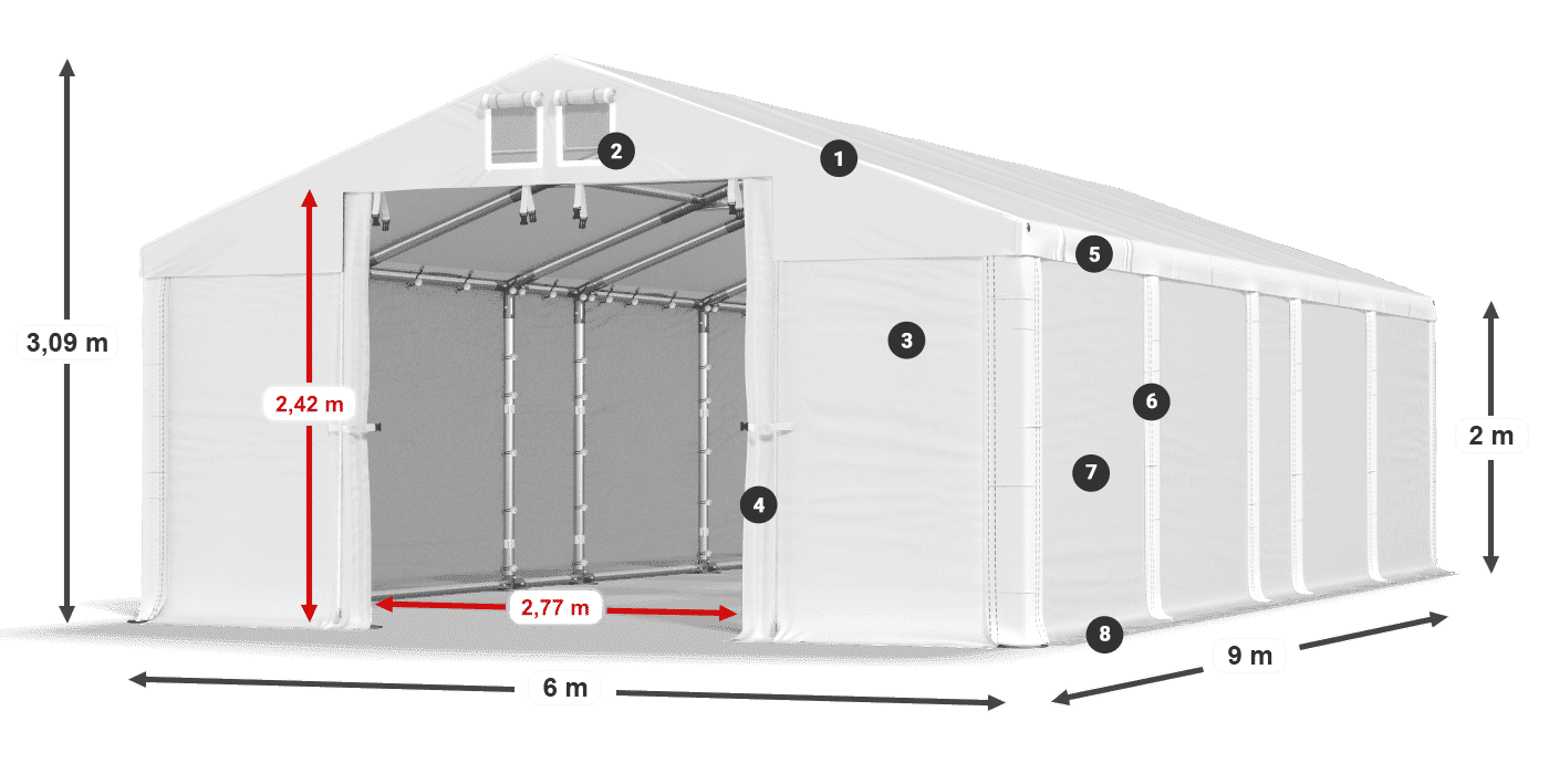 Acoperiș: MS 580 PVC Pereţi: SD 500 PVC 2m legenda