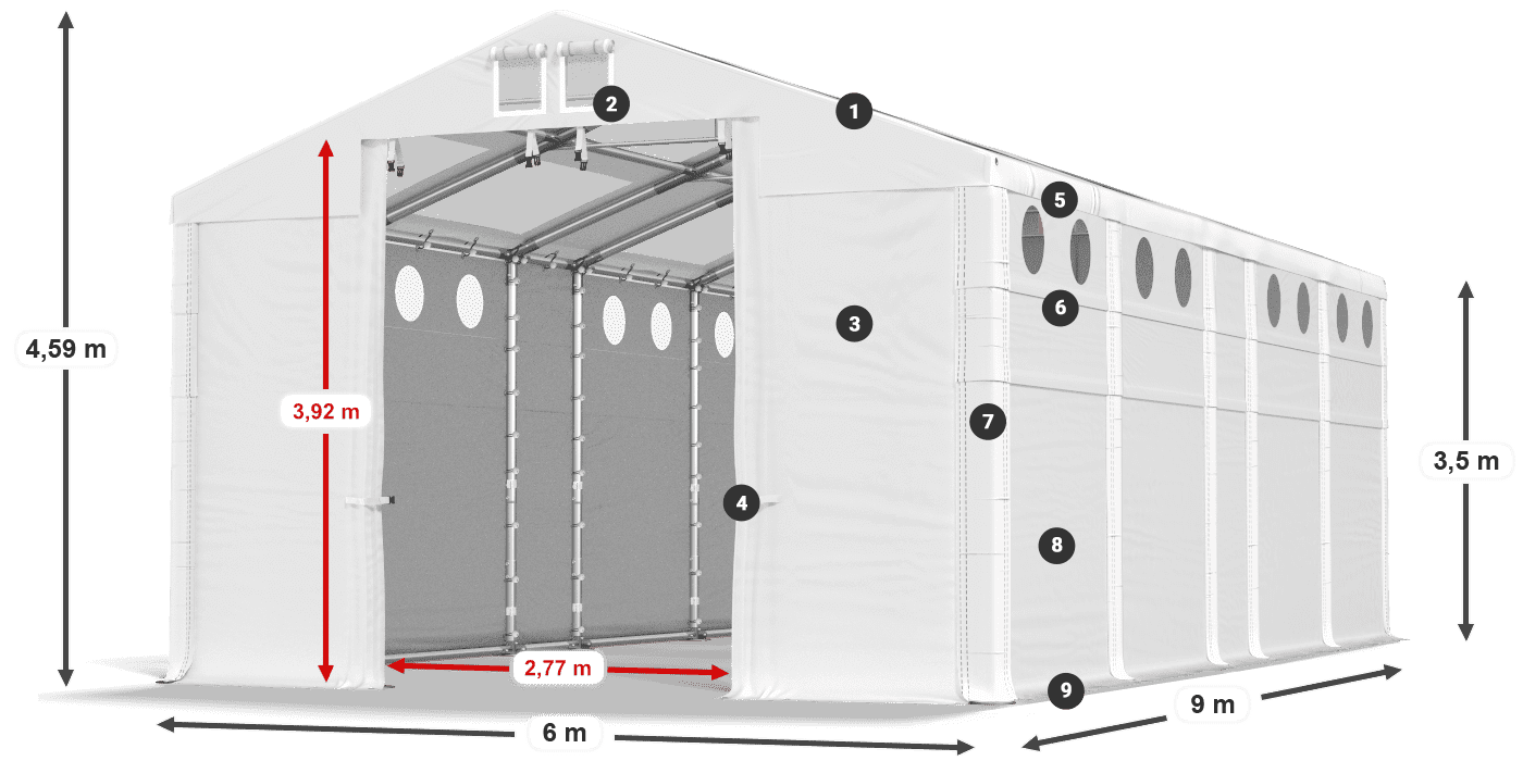 Acoperiș: MS T 580 PVC Pereţi: FR O 620 PVC 3.5 m legenda