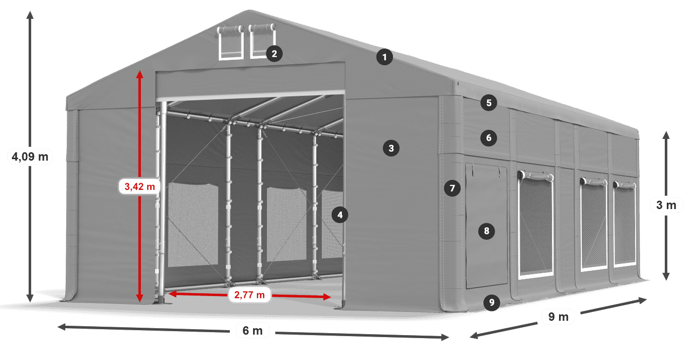 Acoperiș: FR 620 PVC Pereţi: SD 500 PVC Legenda 3m
