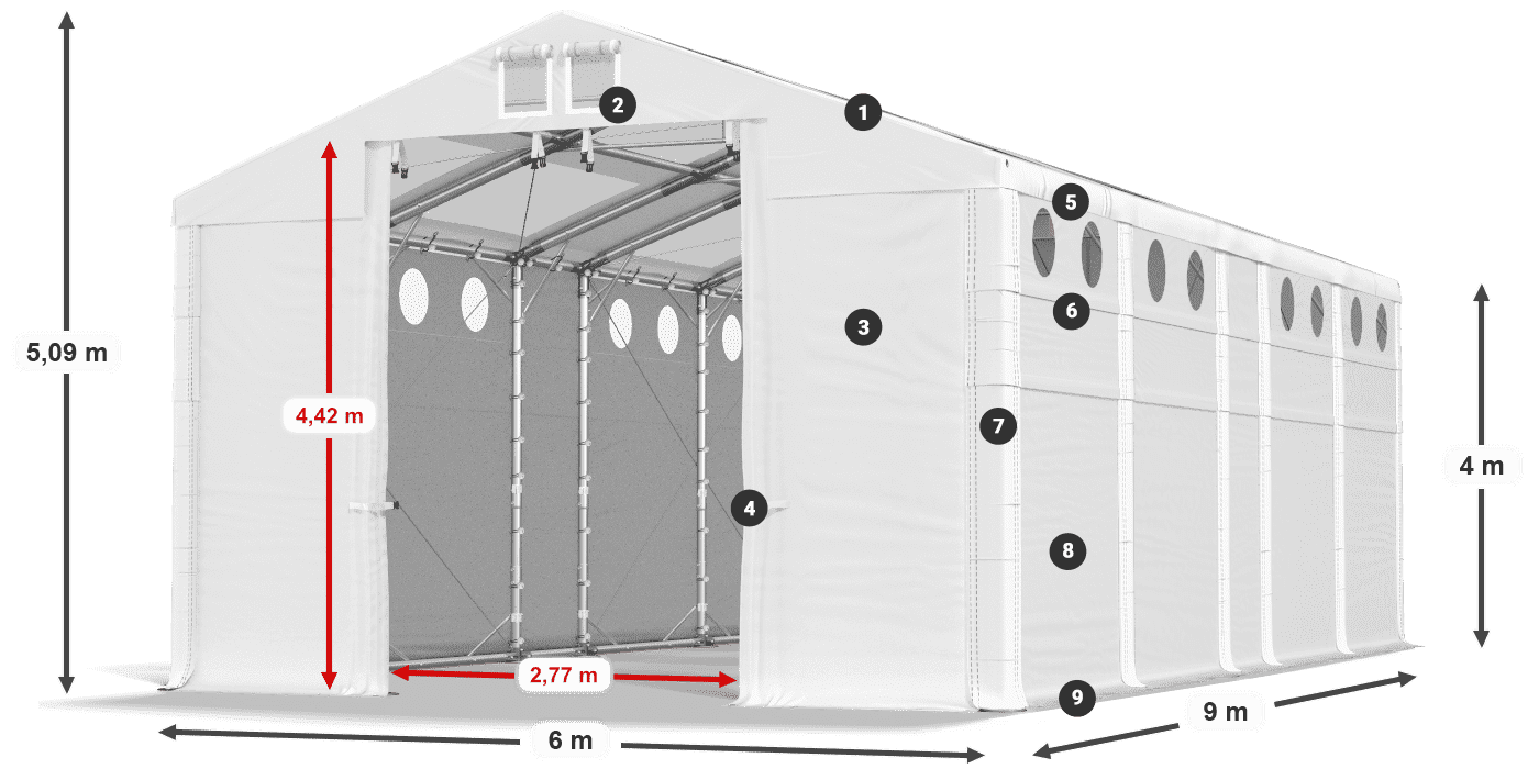 Acoperiș: MS T 580 PVC Pereţi: FR O 620 PVC Legenda 4m