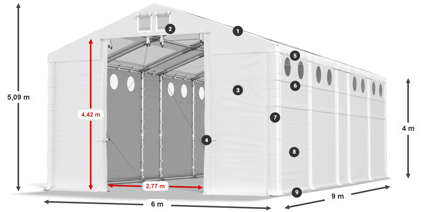 Acoperiș: MS T 580 PVC Pereţi: FR O 620 PVC Legenda 4m