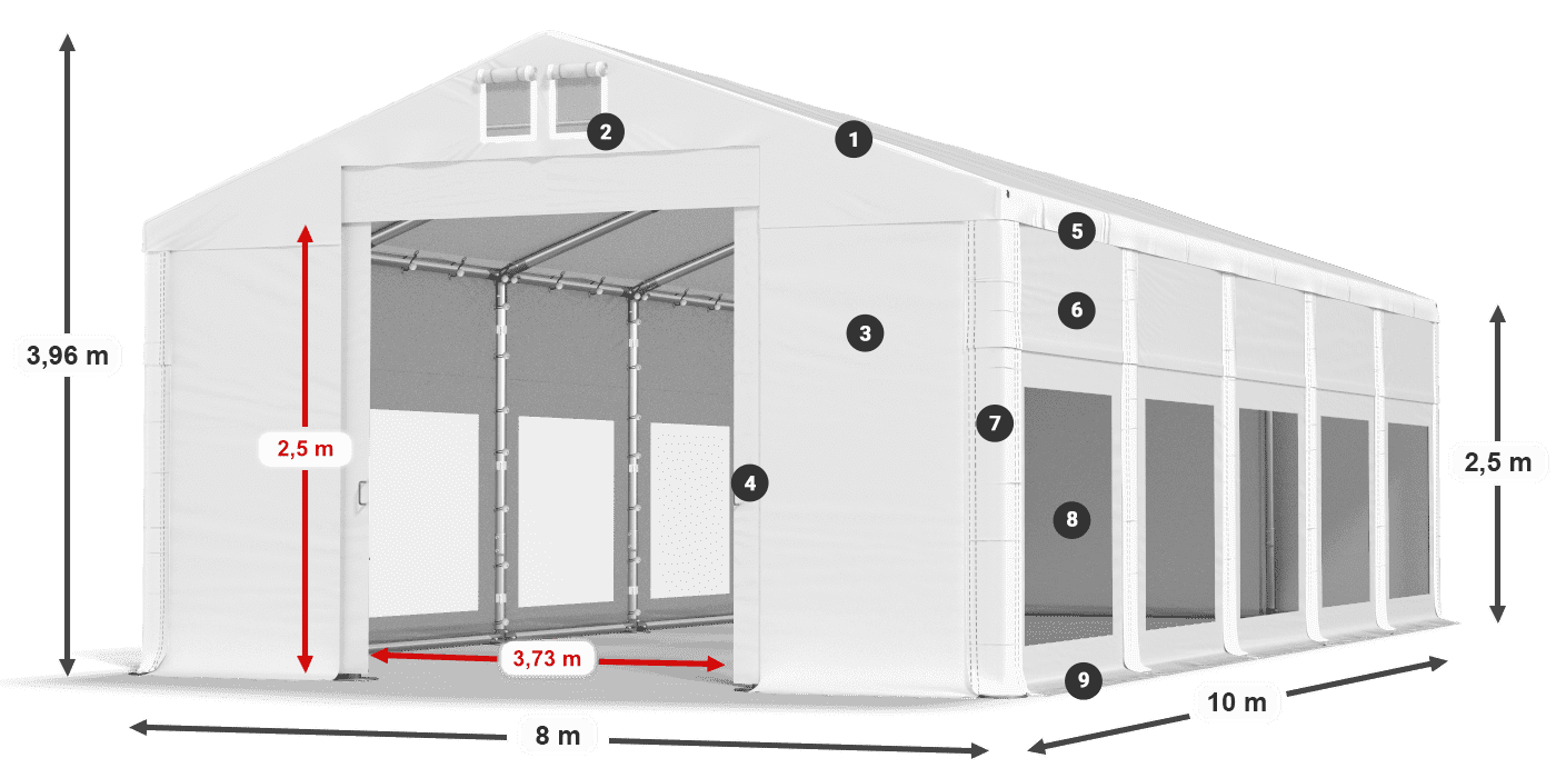 Acoperiș: FR 620 PVC Pereţi: MS 580 PVC legenda 2.5m