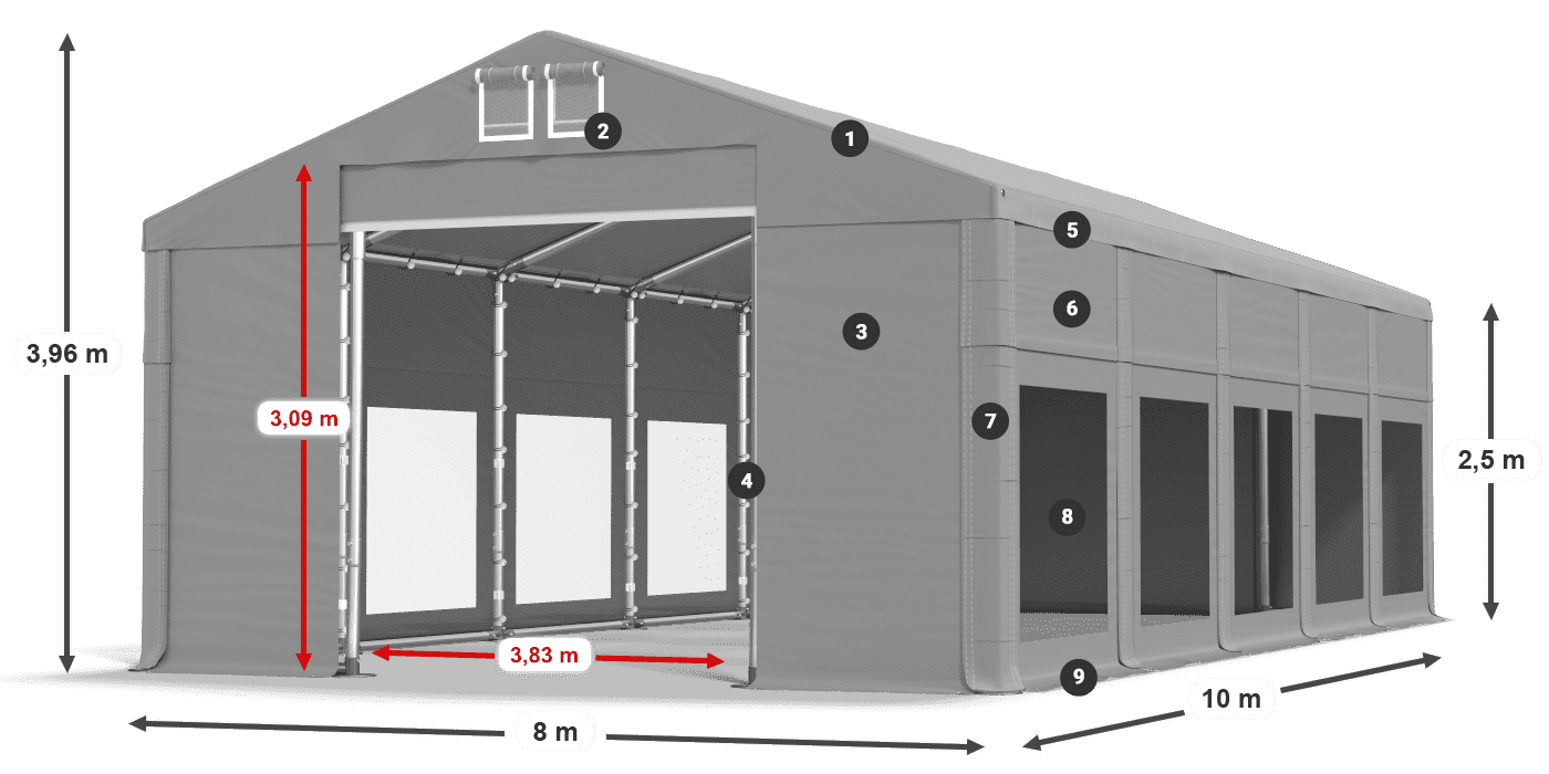 Acoperiș: FR 620 PVC Pereţi: MS 580 PVC legenda 2.5m