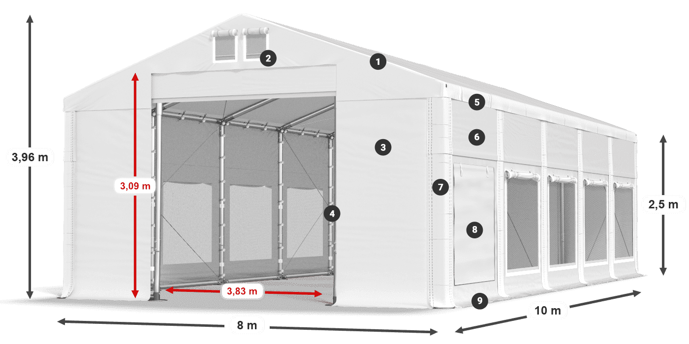Acoperiș: FR 620 PVC Pereţi: SD 500 PVC legenda 2.5m