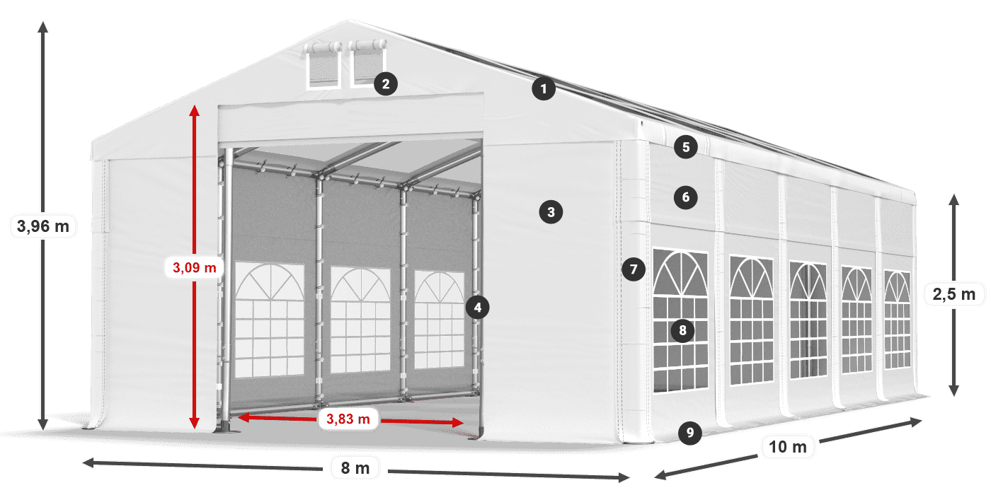 Acoperiș: MS T 580 PVC Pereţi: FR 620 PVC legenda 2.5m