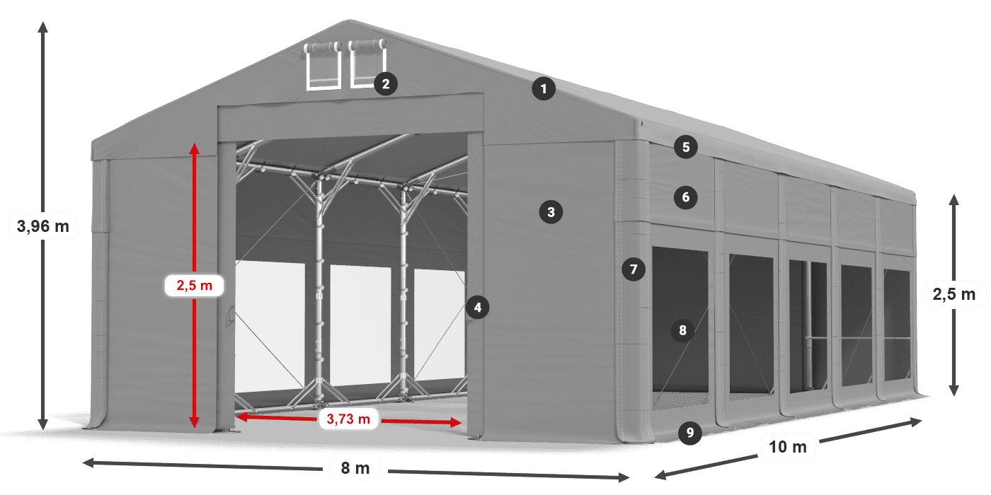 Acoperiș: MS 580 PVC Pereţi: MS 580 PVC legenda 2.5m