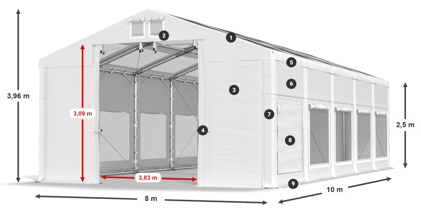 Acoperiș: MS T 580 PVC Pereţi: SD M 500 PVC legenda 2.5m
