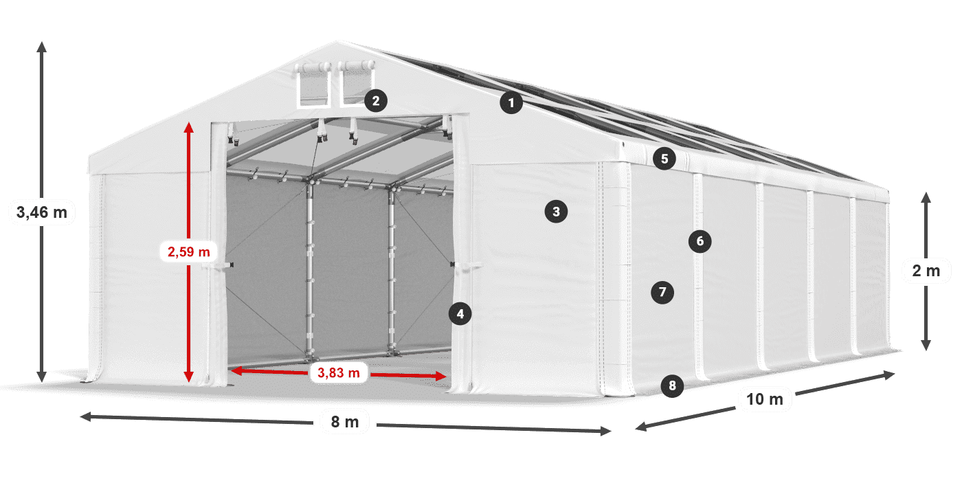 Acoperiș: MS T 580 PVC Pereţi: FR 620 PVC 2m legenda