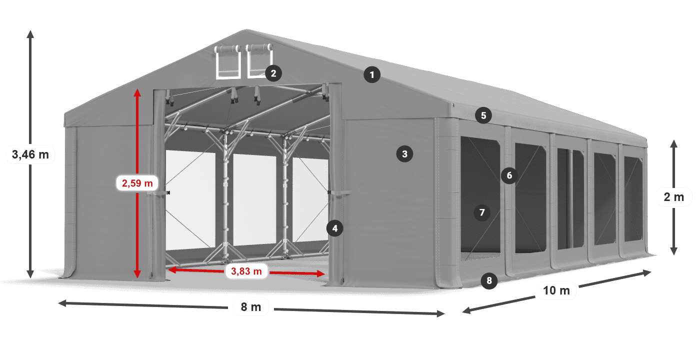 Acoperiș: MS 580 PVC Pereţi: MS 580 PVC 2m legenda