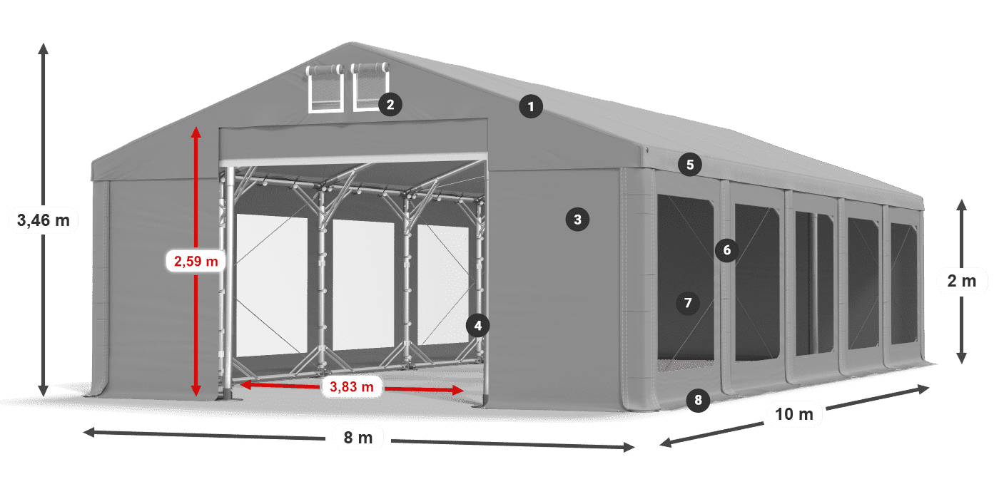 Acoperiș: MS 580 PVC Pereţi: MS 580 PVC 2m legenda